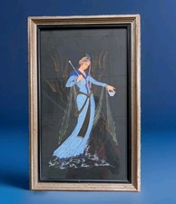 20th Century Persian School Gouache Painting on Black Paper Framed MCM