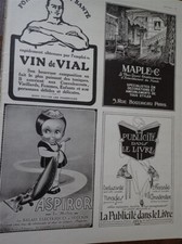 ASPIROR CALOR + VIN DE VIAL + meubles MAPLE publicité papier ILLUSTRATION 1923 
