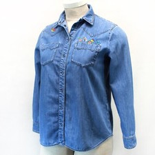 Max Mara Weekend by Lily Aldridge Denim Embroidered Pockets Shirt Blouse Size 12