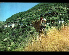 ISERABLES (SWITZERLAND) PEASANT with HOODTE aux FIELDS, CHALETS & CHURCH in 1963