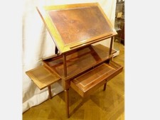 Table à la Tronchin bureau d'architecte acajou cuir tiroir XIXème siècle