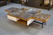 1970s Grey Oak Marble Framed Steel Coffee Table