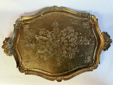 ANCIEN PLATEAU FLORENTIN BOIS PEINT & DORÉ-VINTAGE FLORENTINE