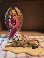 Bill Jauquet Angel and Lion Sculpture Signed 1995. American Folk Art