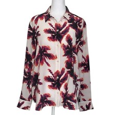 Equipment Women’s Leema Button-Up Silk Shirt Size L White Palm Tree Print