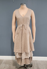 MYRINE  Essentials Tan Flax Linen Lagenlook Peasant Long Removable Layer Dress S