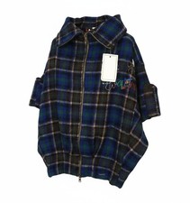 Manteau DESIGUAL Femme EU42 Tartan Bleu Oversize Style Kimono Mélange De Laine