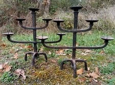 Paire De Chandelier Bougeoir Fer Forgé Battu Attribué À Jean Touret Les Marolles