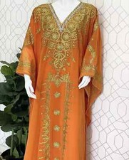 Islamic Dubai Gown Abaya Stylish Long Moroccan Dress Hand Work Farasha Kaftan