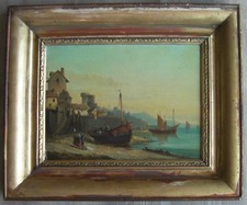 Huile sur panneau école française du XIXème signée et encadrée marine
