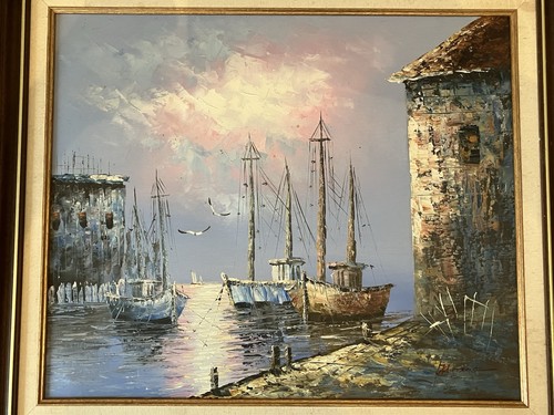Tableau huile sur toile - toile, port
