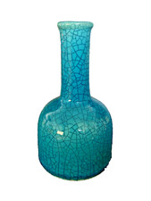 Bouteille vase céramique faience craquelé bleu turquoise ceramique à identifier