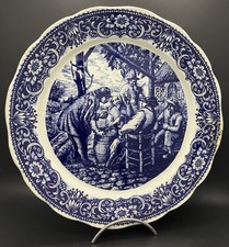 Boch Belgium Large Round Dish Blue Decor Village Scene - 34cm