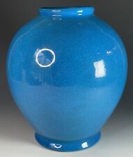 Antique Belgium Turquoise Blue Crackle Glaze Royal Crown Boche Freres Vase