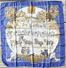 Vintage Hermes Blue Presentation de Chevaux Horse Silk Scarf Carré 90 Ledoux