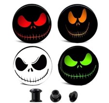 PAIR- CREEPY SMILEY FACE EAR GAUGES EAR PLUGS FLESH TUNNELS - CHOOSE COLOR
