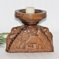 Porte-Bougie Ancien En Bois