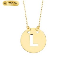 Collier Or 18k 750 Mls. Médaille 15 MM Chaîne 42 CM Lettre L