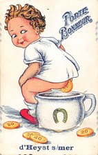 Old postcard / BELGIUM / POSTCARD WITH LEAFLET SYSTEM / LUCKY CHARM OF HEYST SUR MER / baby