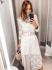ZARA Ecru Asymmetric Long Sleeve Guipure Lace Midi Dress Blogger 2878 151 New S