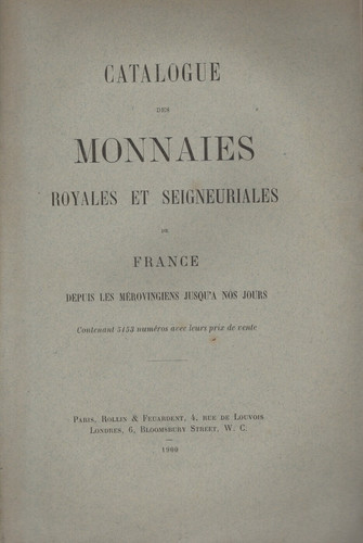 Catalogue des monnaies royales - des,