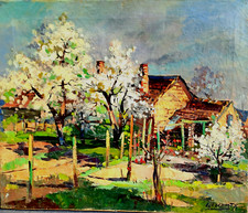 Ancien TABLEAU H/T "Arbres en fleurs" Signé L.(Léopold) LECOMTE 1890-1963  BELGE