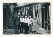 Snapshot Group of People Vintage Bay Window Garden House Villa Vernacular