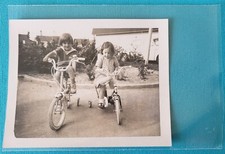 1960 SNAPSHOT 2 Kids Photography Photo on Tricycle & Bike