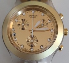 Swatch Swiss Irony Diaphane Gold Tone Quartz Multi Function Watch