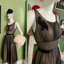 Vtg Sheer Vanity Fair 36 Milkmaid Dress Lined MIDI Gown S M USA Mid Century