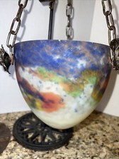 Muller Freres Luneville France Hanging Chandelier Lamp Shade Pate De Verre Glass
