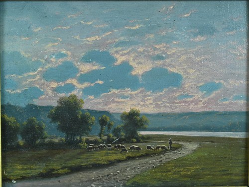 Ancien tableau paysage couché - ancien,