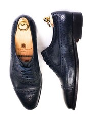 $2,195 Stefano Bemer Dark Navy Blue Leather Oxfords US 7.5 (40.5EU)