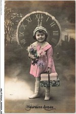 ANLP7-0526-CHILD - Happy New Year - Girl - Flowers - Clock - Gifts