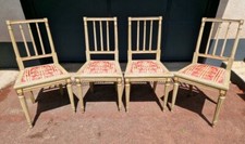 Series of 4 Louis XVI Style Chairs in Grey Lacquered Wood Openwork Back Columns