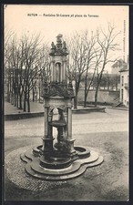 Old postcard Autun, Fontaine St-Lazare and Place du Terreau 