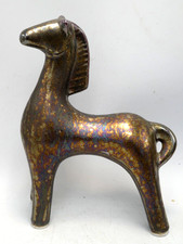 VINTAGE POTTERY HORSE PONY BRONZE LUSTRE GLAZE STATUE