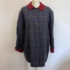 Cocoon Oxfordshire Coat Size Large Blue Tweed Check Red Collar 100% Wool