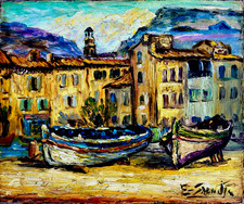 SUPERBE TABLEAU SIGNÉ SARNETTE PORT DE SAINT CHAMAS 1962 ÉTANG DE BERRE PROVENCE