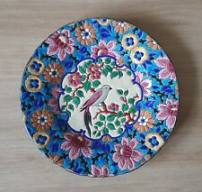 LONGWY Ceramic Plate Stylized Flower Decor and Trendy Bird - 1930