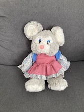 Vintage Plush Mouse with Pink and Blue Dress Vintage 38cm