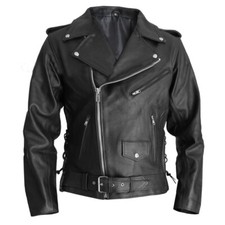 Blouson de mode moto motard noir en cuir véritable pour hommes