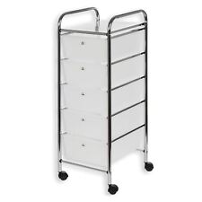 Caisson sur roulettes avec 5 tiroirs plastique blanc rangement en métal chromé