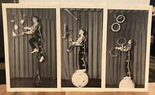 3 Photos Young Man Juggling Performance Circus Unicycle Flaming Batons