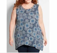 Catherines Plus Blue Medallion Lighthouse Point Tank Top Petite 3X 26/28