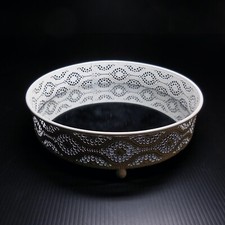 Vintage Art Nouveau Deco Home Metal Glass Jewelry Table Plateau France N6674