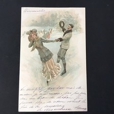 Old postcard skaters ice skates 1904 Nurnberg antique postcard PC