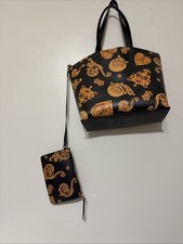Versace Jeans Couture Large Range Baroque Print Tote & Wristlet Set Black/Gold