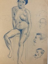 Ancien Beau Dessin Nu 1910