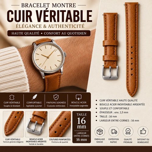 Bracelet montre cuir - bracelet,